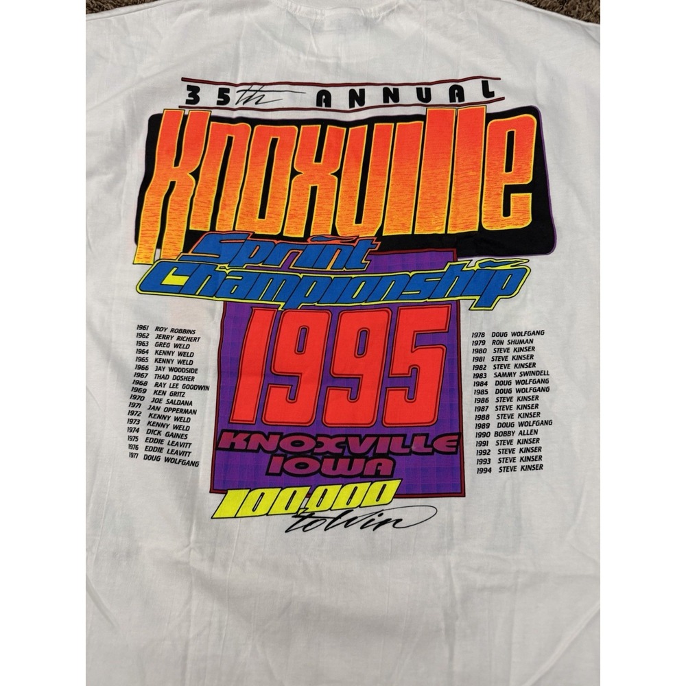 Vintage 1995 T-Shirt Single Stitch Sprint Car Knoxville IO White USA Mens Sz XL - Picture 7 of 7